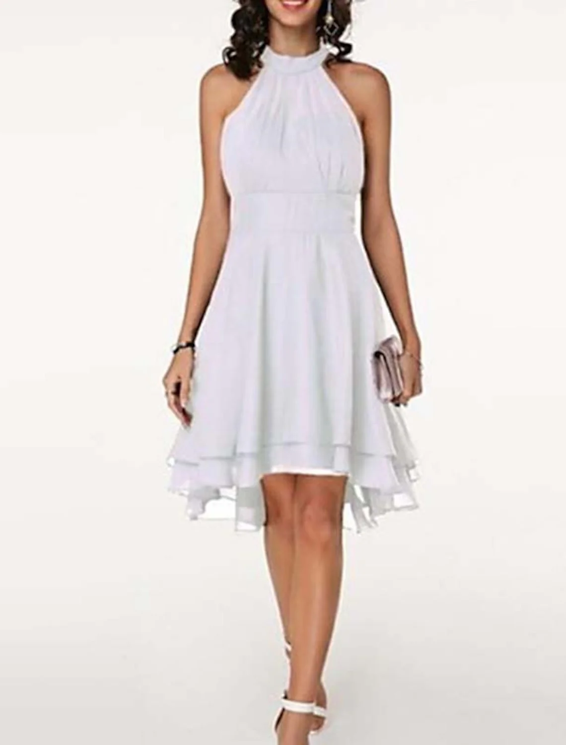 A-Line/Princess Halter Knee-Length Sleeveless Cocktail Party Dresses Chiffon with Ruffles - Image 7