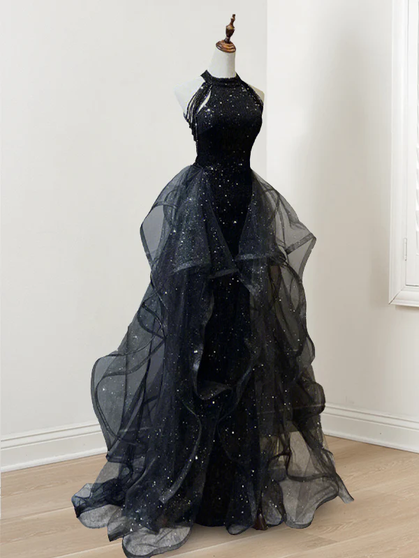 A-Line/Princess Halter Long Prom Dresses With Ruffles & Sequins - Image 6