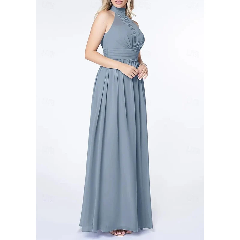 A Line/Princess Halter Neck Sleeveless Elegant Floor-Length Wedding Guest Dress - Image 5