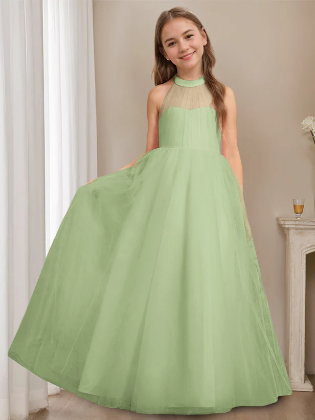 A-Line/Princess Halter Neck Sleeveless Floor-Length Flower Girl Dress with Bowknot - Image 10