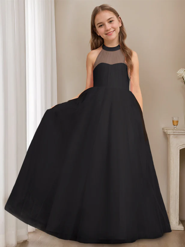 A-Line/Princess Halter Neck Sleeveless Floor-Length Flower Girl Dress with Bowknot - Image 16