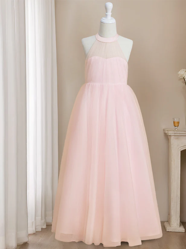 A-Line/Princess Halter Neck Sleeveless Floor-Length Flower Girl Dress with Bowknot - Image 6