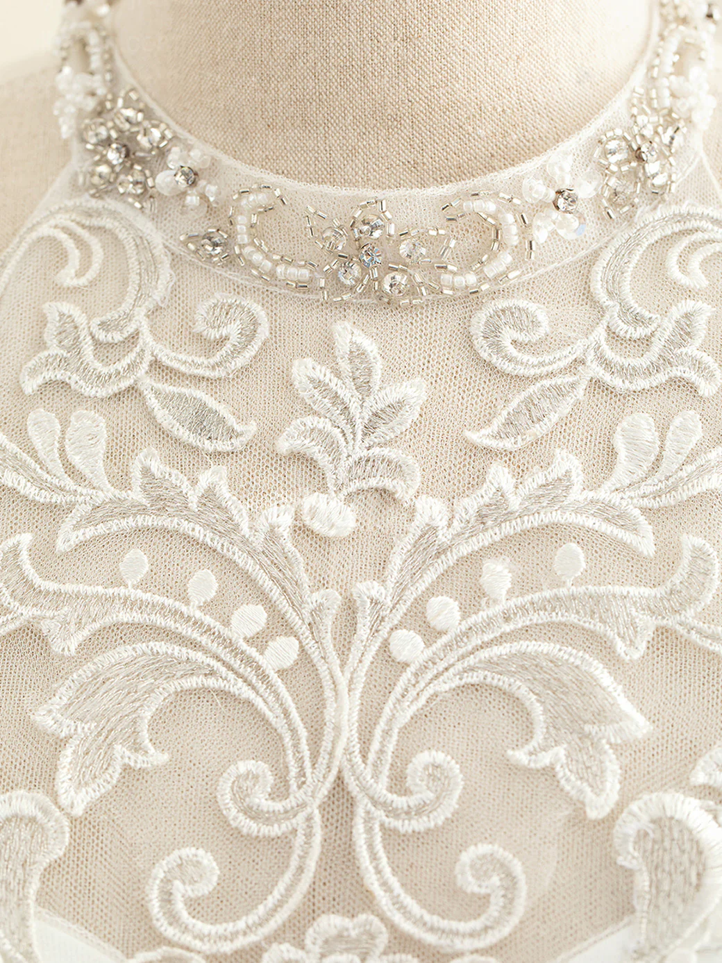 A-Line/Princess Halter Neck Sleeveless Floor-Length Wedding Dress with Lace Embroidery - Image 3
