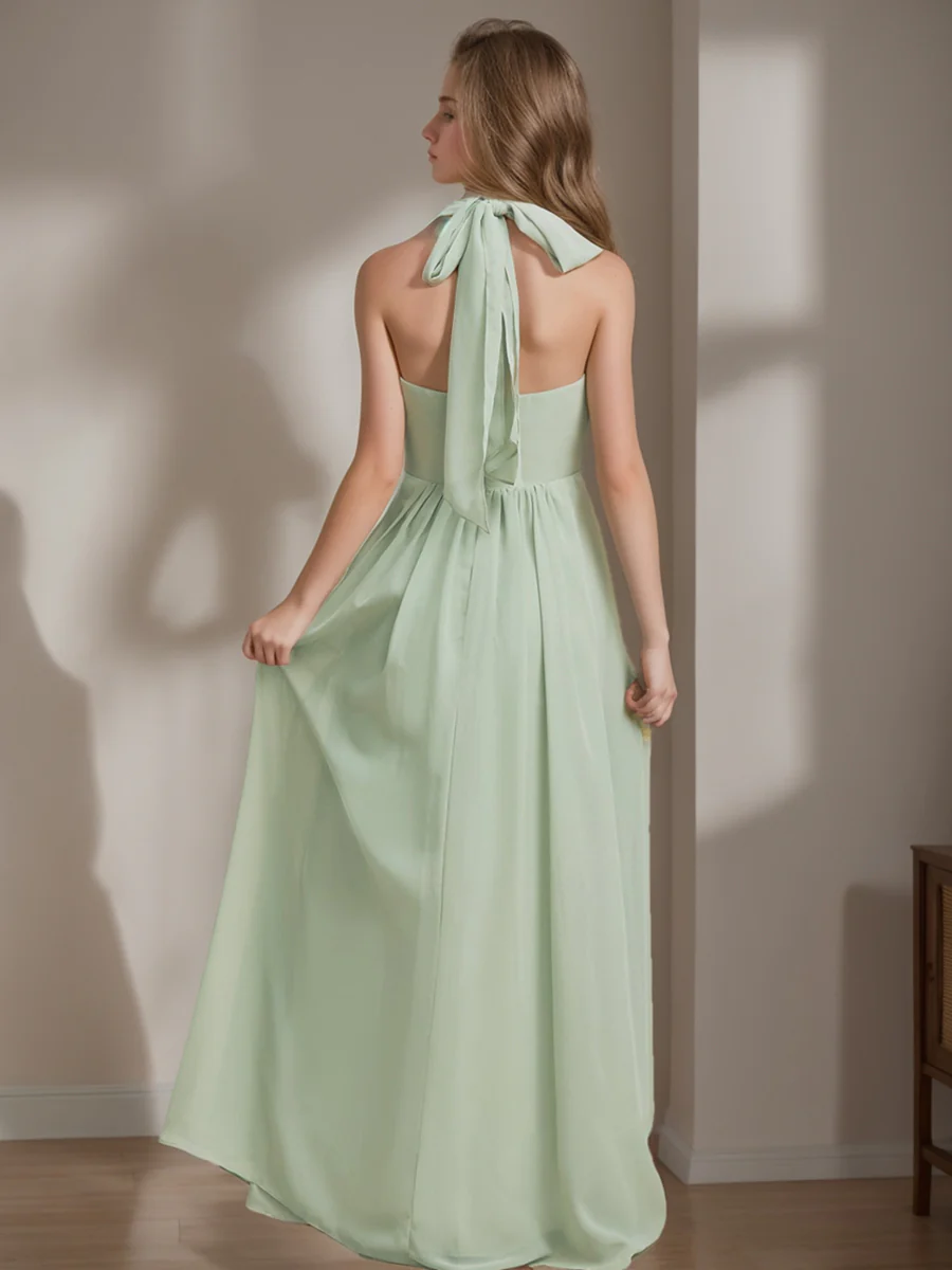 A-Line/Princess Halter Sleeveless Floor-Length Junior Bridesmaid Dress - Image 2