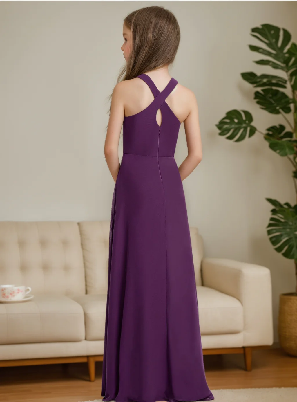A-Line/Princess Halter Sleeveless Floor-Length Junior Bridesmaid Dress - Image 2