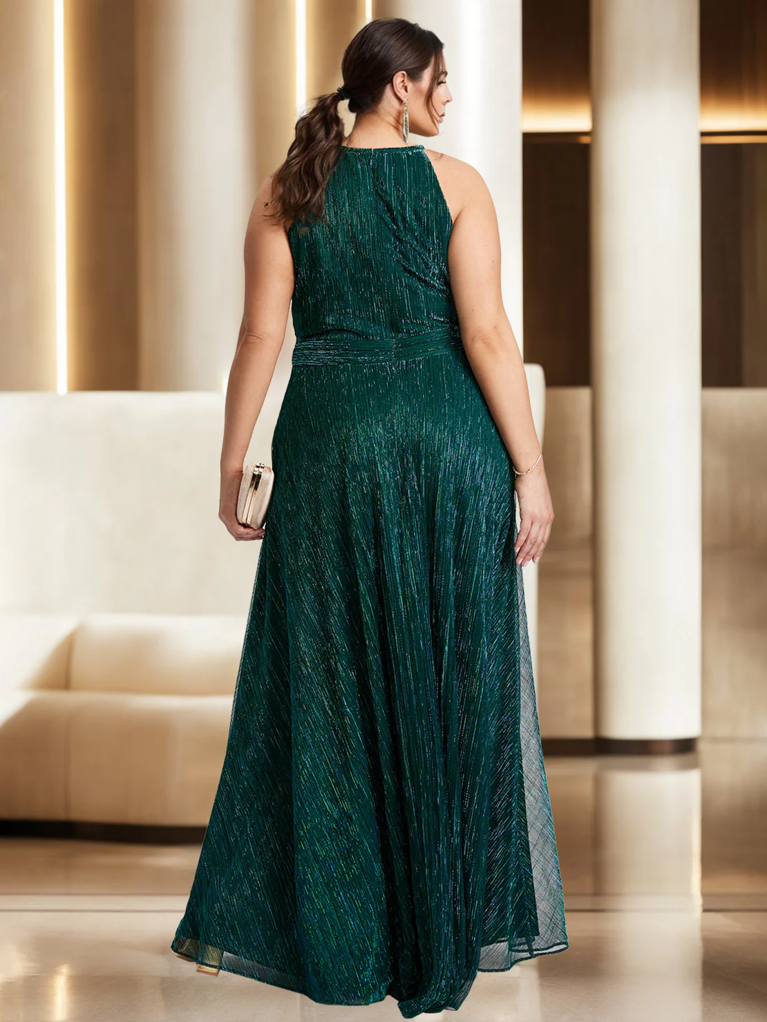 A-Line/Princess Halter Sleeveless Floor-Length Plus Size Mother of the Bride Dresses with Split Side - Image 2