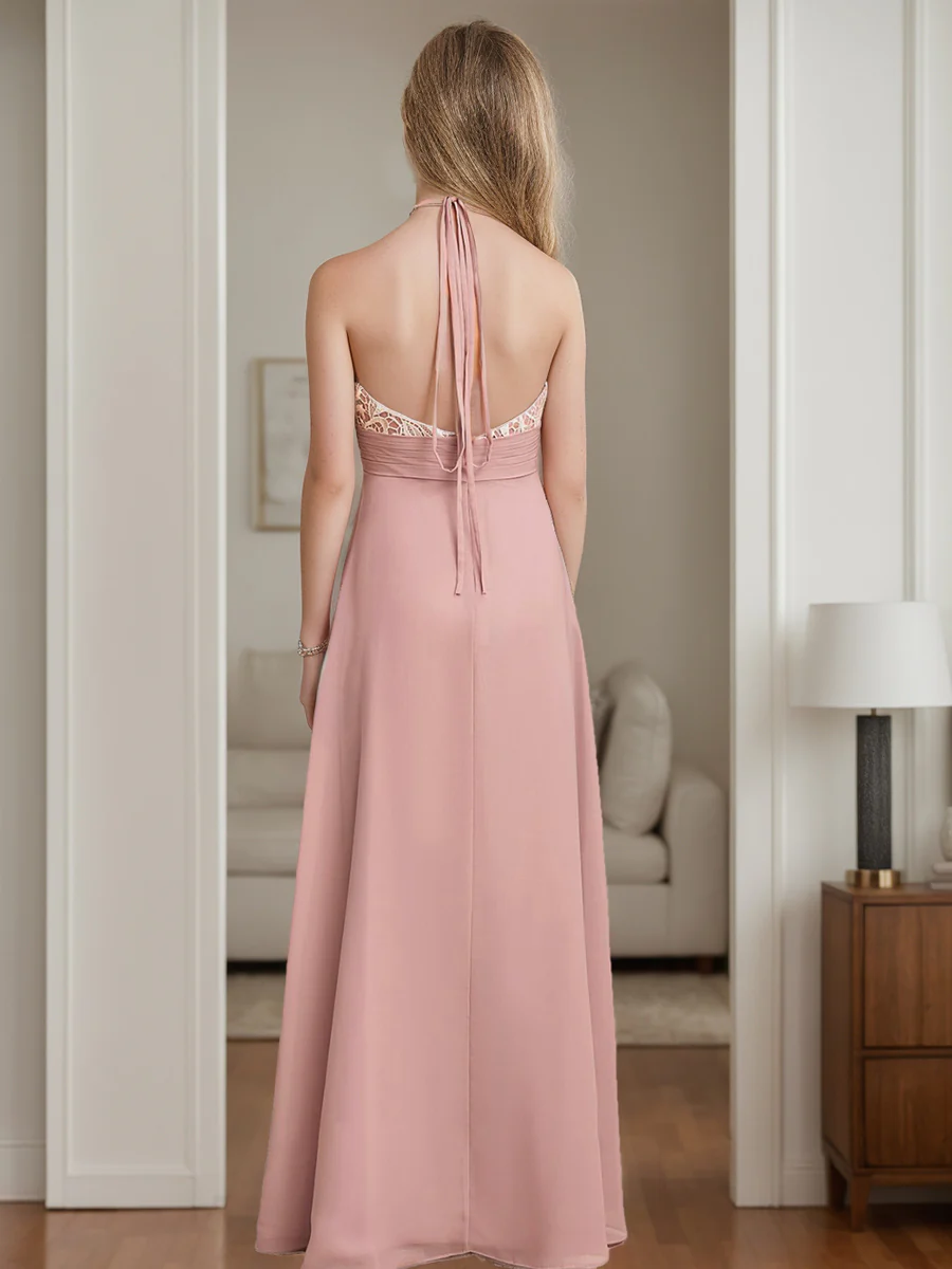 A-Line/Princess Halter Sleeveless Junior Bridesmaid Dresses with Lace - Image 2