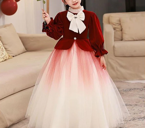 A-Line/Princess High Neck Long Sleeves Flower Girl Dresses with Bowknot - Image 3
