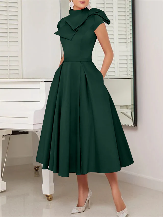 A-Line/Princess High Neck Short Sleeves Tea-Length Cocktail Dresses - Image 15