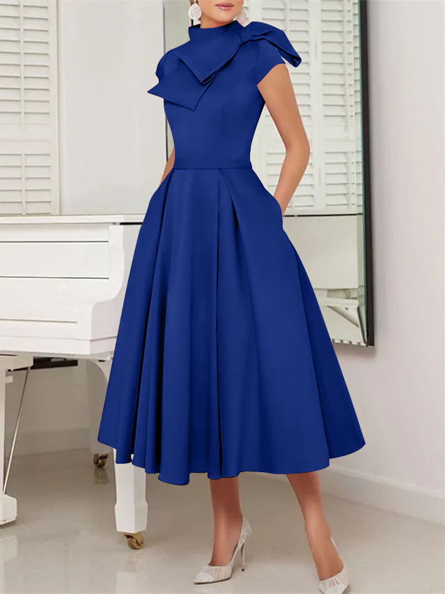A-Line/Princess High Neck Short Sleeves Tea-Length Cocktail Dresses - Image 18