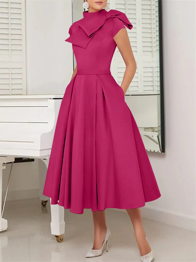 A-Line/Princess High Neck Short Sleeves Tea-Length Cocktail Dresses - Image 23