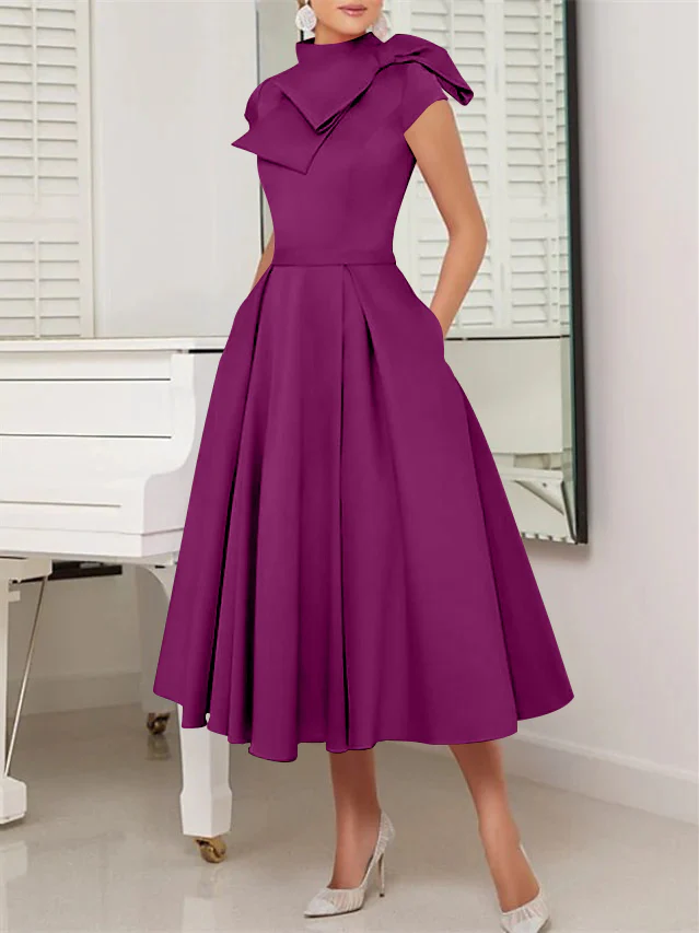 A-Line/Princess High Neck Short Sleeves Tea-Length Cocktail Dresses - Image 37