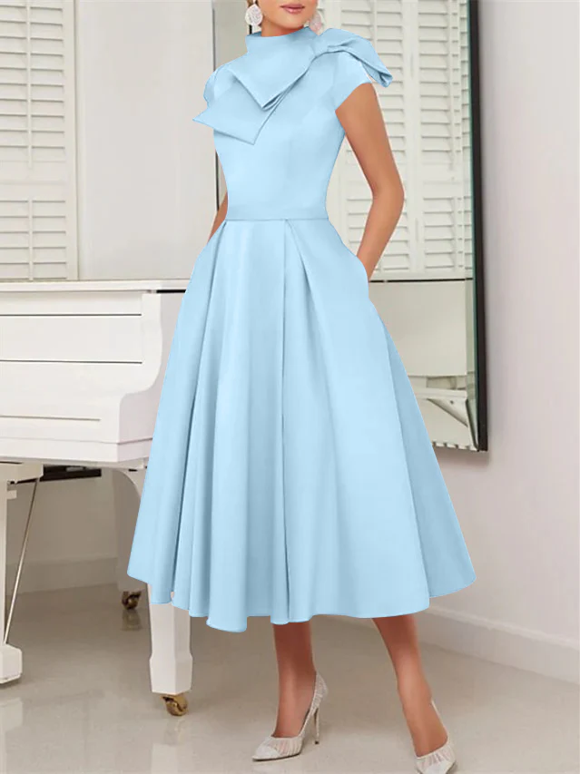 A-Line/Princess High Neck Short Sleeves Tea-Length Cocktail Dresses - Image 48