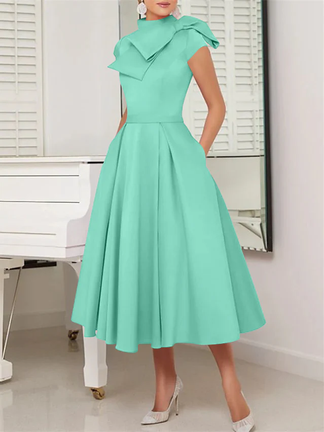 A-Line/Princess High Neck Short Sleeves Tea-Length Cocktail Dresses - Image 49