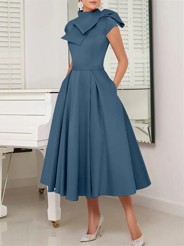 A-Line/Princess High Neck Short Sleeves Tea-Length Cocktail Dresses - Image 50