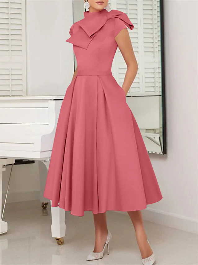 A-Line/Princess High Neck Short Sleeves Tea-Length Cocktail Dresses - Image 53