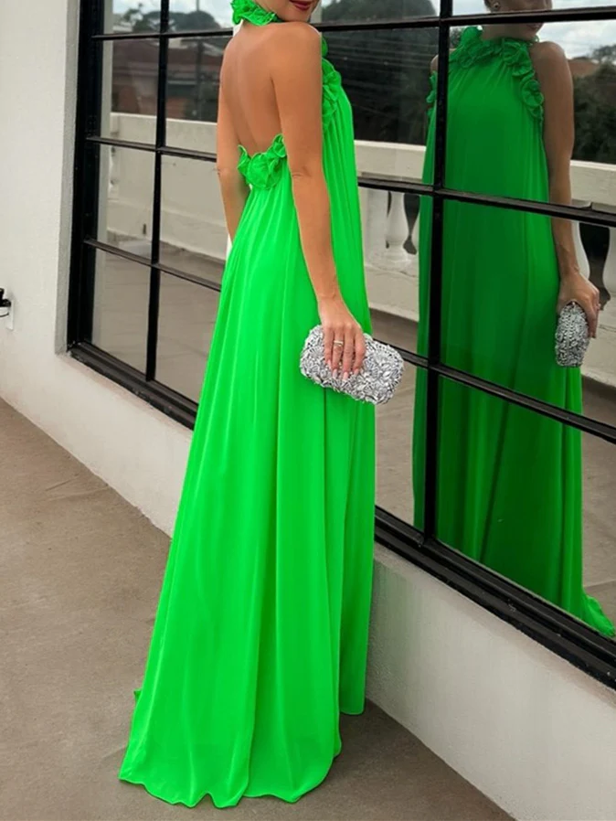 A-Line/Princess High Neck Sleeveless Floor-Length Pure Color Evening Dresses - Image 2