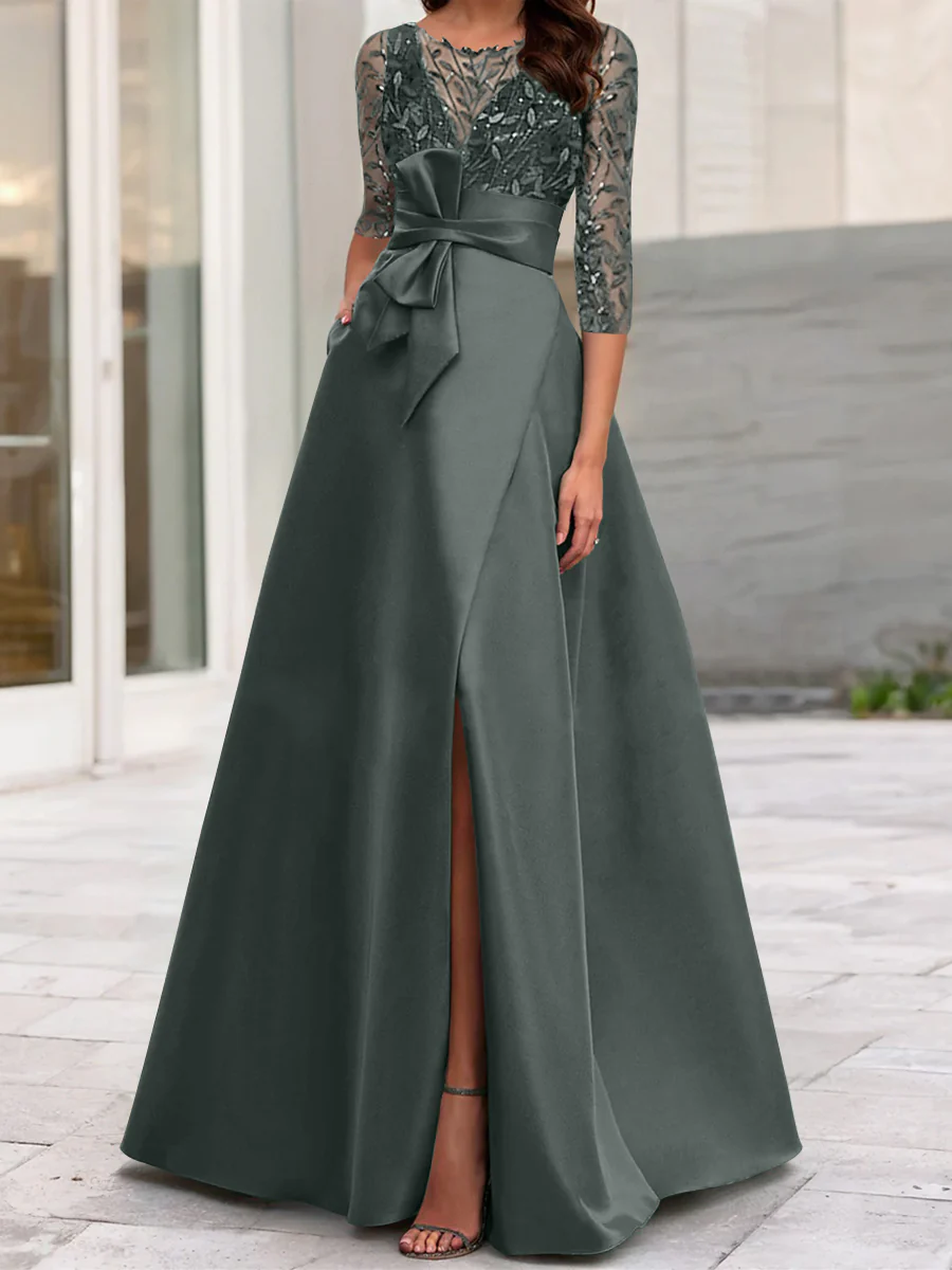 A-Line/Princess Illusion Neck 3/4 Sleeve Mother Of The Bride Dresses With Split Side - Image 18