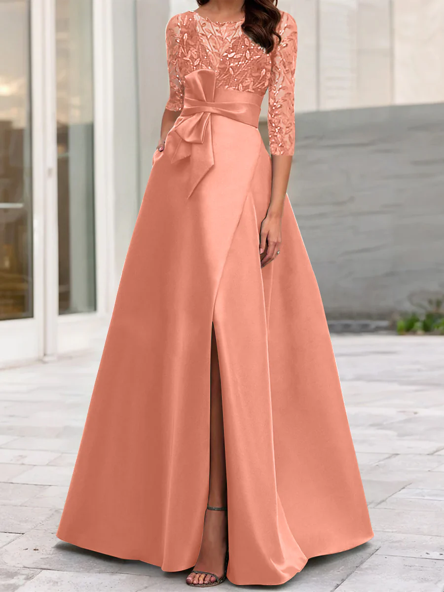 A-Line/Princess Illusion Neck 3/4 Sleeve Mother Of The Bride Dresses With Split Side - Image 21
