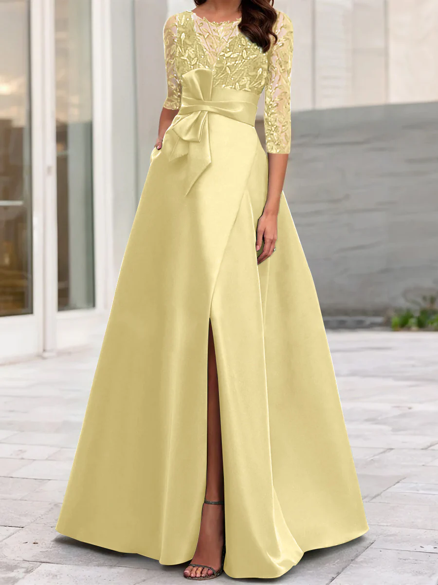 A-Line/Princess Illusion Neck 3/4 Sleeve Mother Of The Bride Dresses With Split Side - Image 22