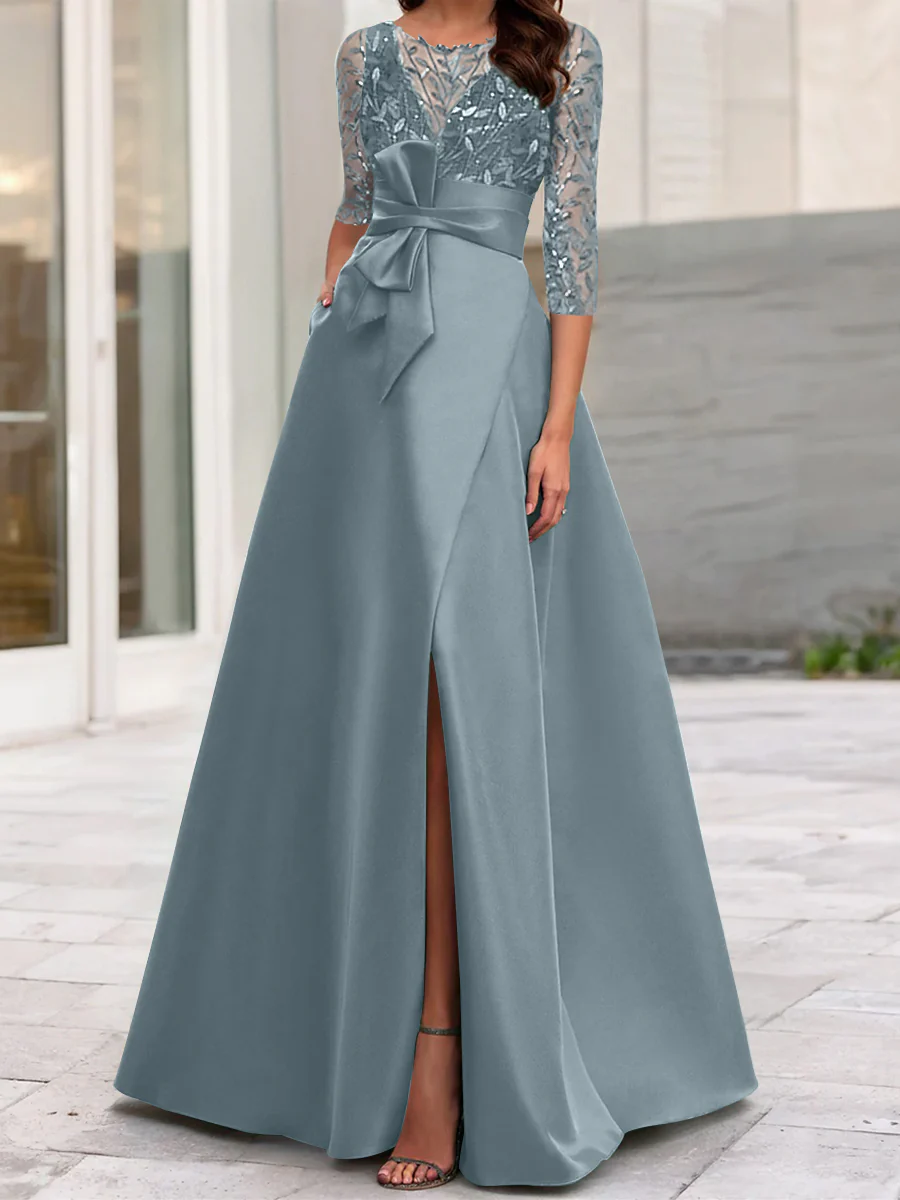 A-Line/Princess Illusion Neck 3/4 Sleeve Mother Of The Bride Dresses With Split Side - Image 25