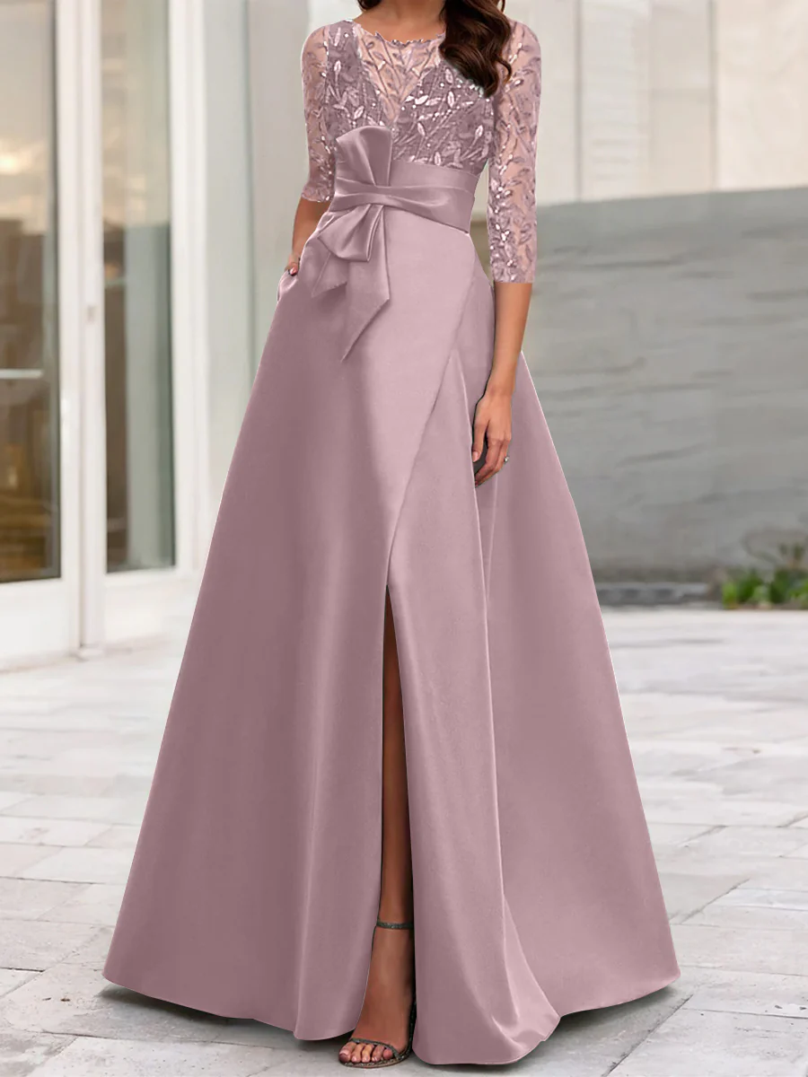 A-Line/Princess Illusion Neck 3/4 Sleeve Mother Of The Bride Dresses With Split Side - Image 26