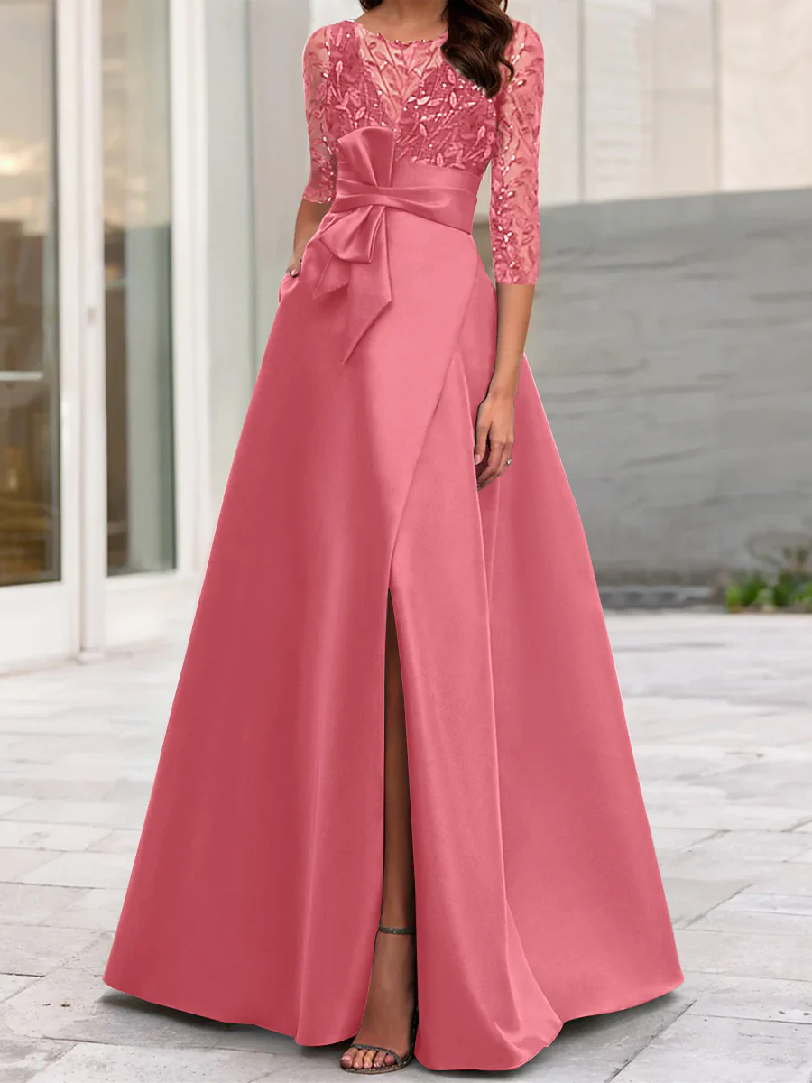 A-Line/Princess Illusion Neck 3/4 Sleeve Mother Of The Bride Dresses With Split Side - Image 56