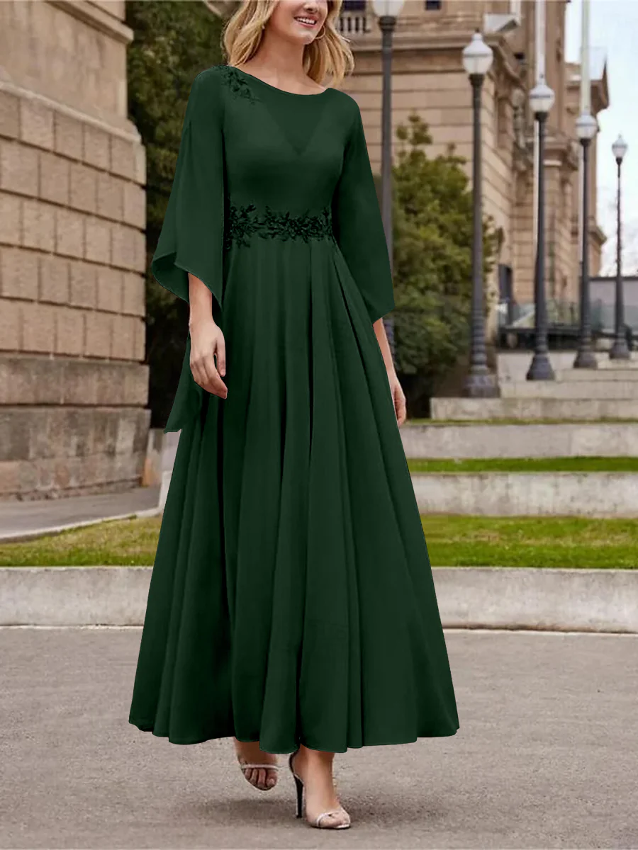 A-Line/Princess Jewel Neck 3/4 Length Sleeve Ankle-Length Mother of the Bride Dresses with Sequins - Image 17