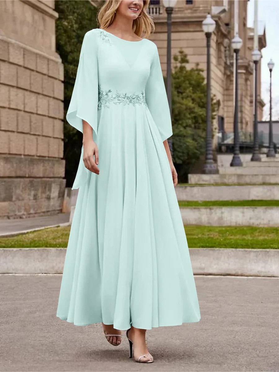 A-Line/Princess Jewel Neck 3/4 Length Sleeve Ankle-Length Mother of the Bride Dresses with Sequins - Image 21