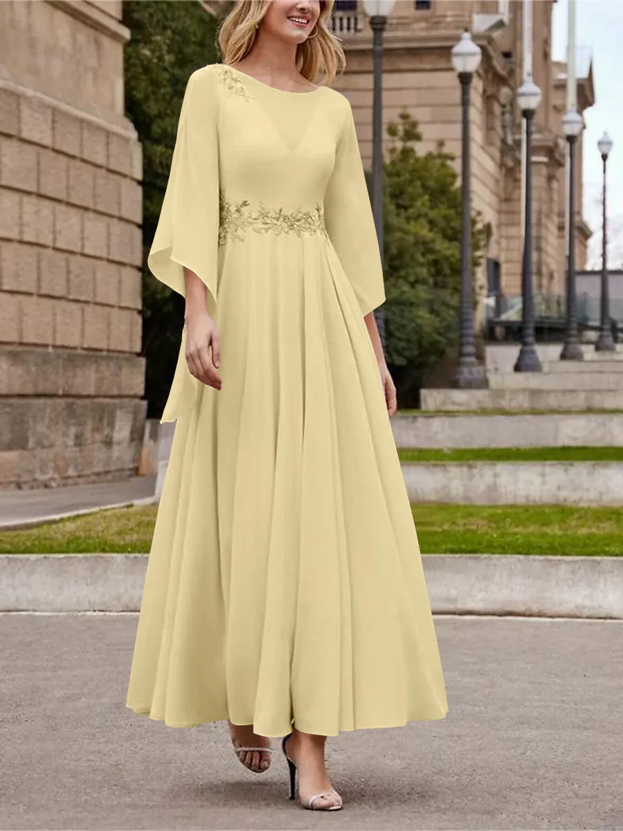 A-Line/Princess Jewel Neck 3/4 Length Sleeve Ankle-Length Mother of the Bride Dresses with Sequins - Image 27