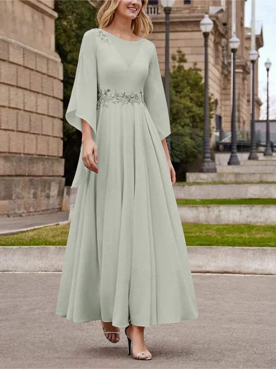 A-Line/Princess Jewel Neck 3/4 Length Sleeve Ankle-Length Mother of the Bride Dresses with Sequins - Image 4
