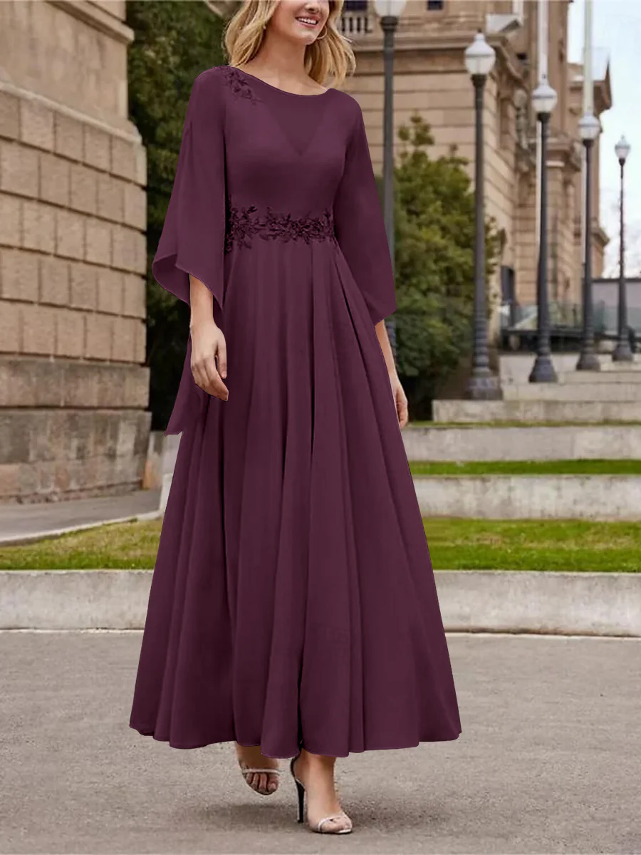 A-Line/Princess Jewel Neck 3/4 Length Sleeve Ankle-Length Mother of the Bride Dresses with Sequins - Image 45