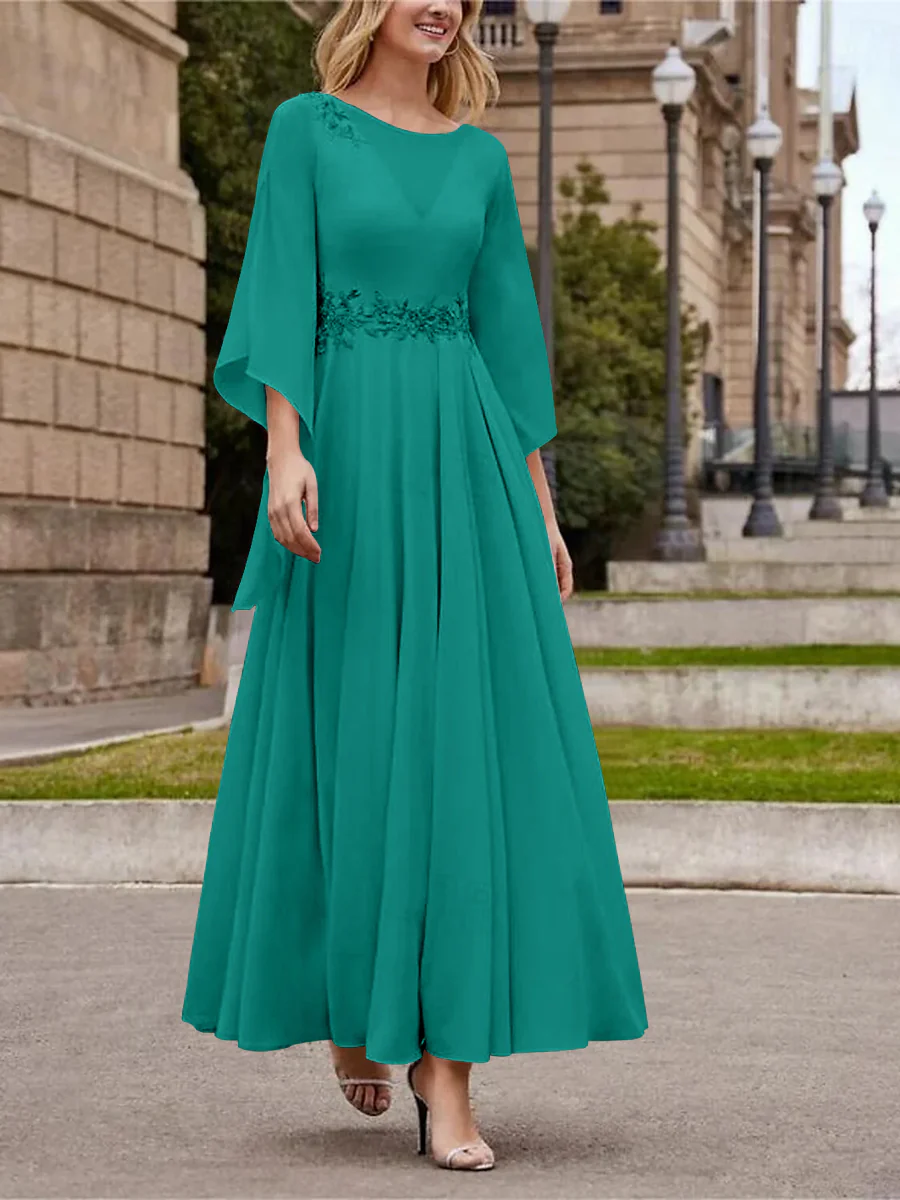 A-Line/Princess Jewel Neck 3/4 Length Sleeve Ankle-Length Mother of the Bride Dresses with Sequins - Image 46