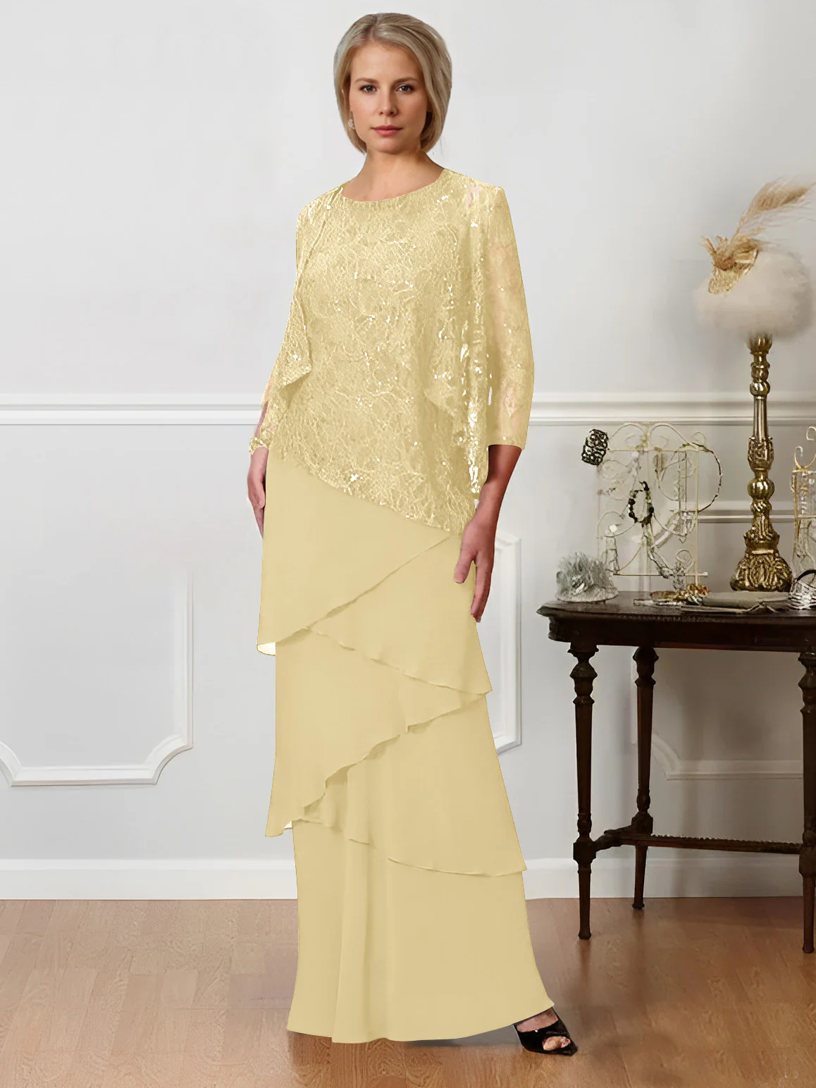 A-Line/Princess Jewel Neck Floor-Length Mother of the Bride Dresses - Image 11