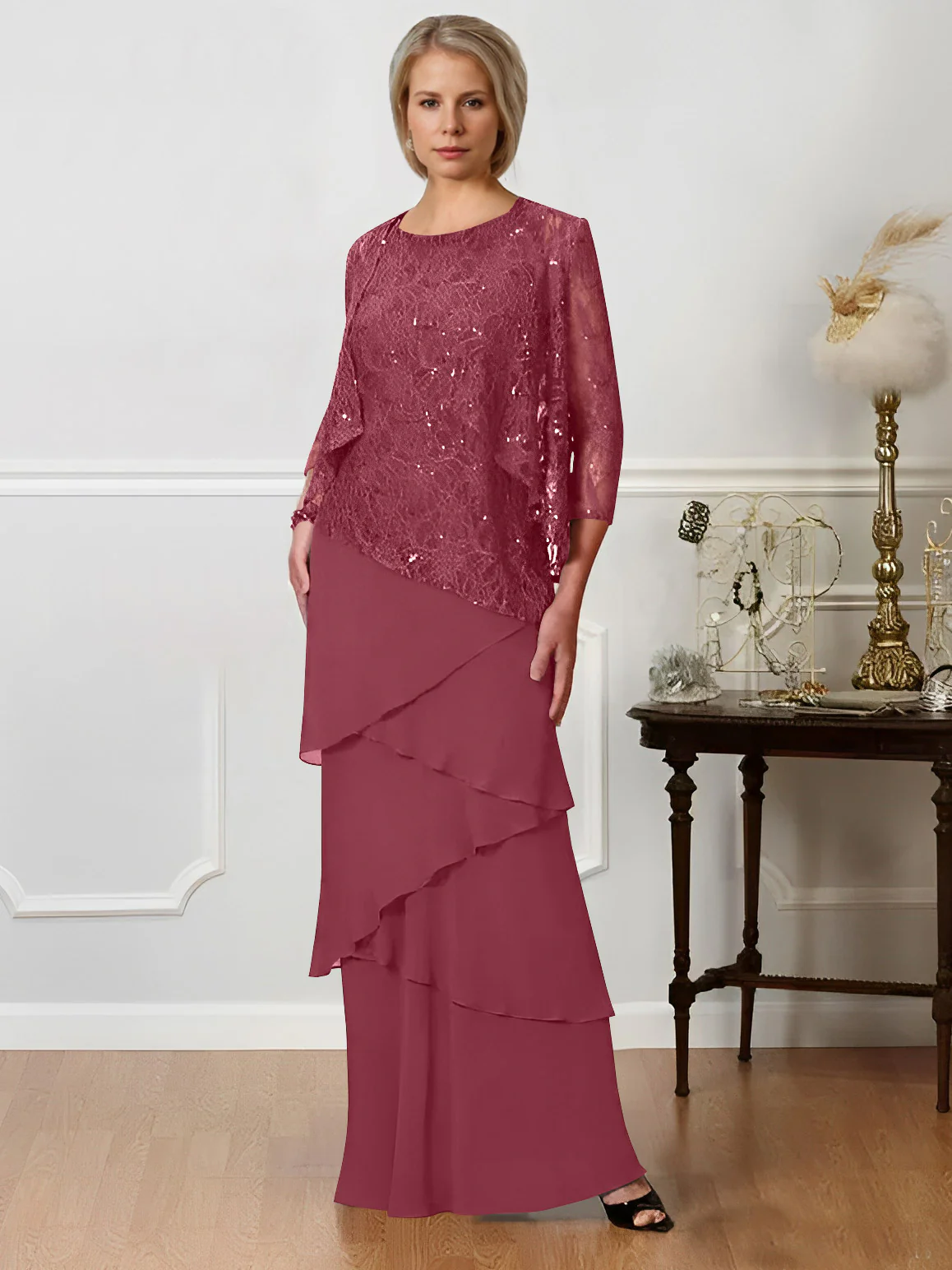 A-Line/Princess Jewel Neck Floor-Length Mother of the Bride Dresses - Image 31