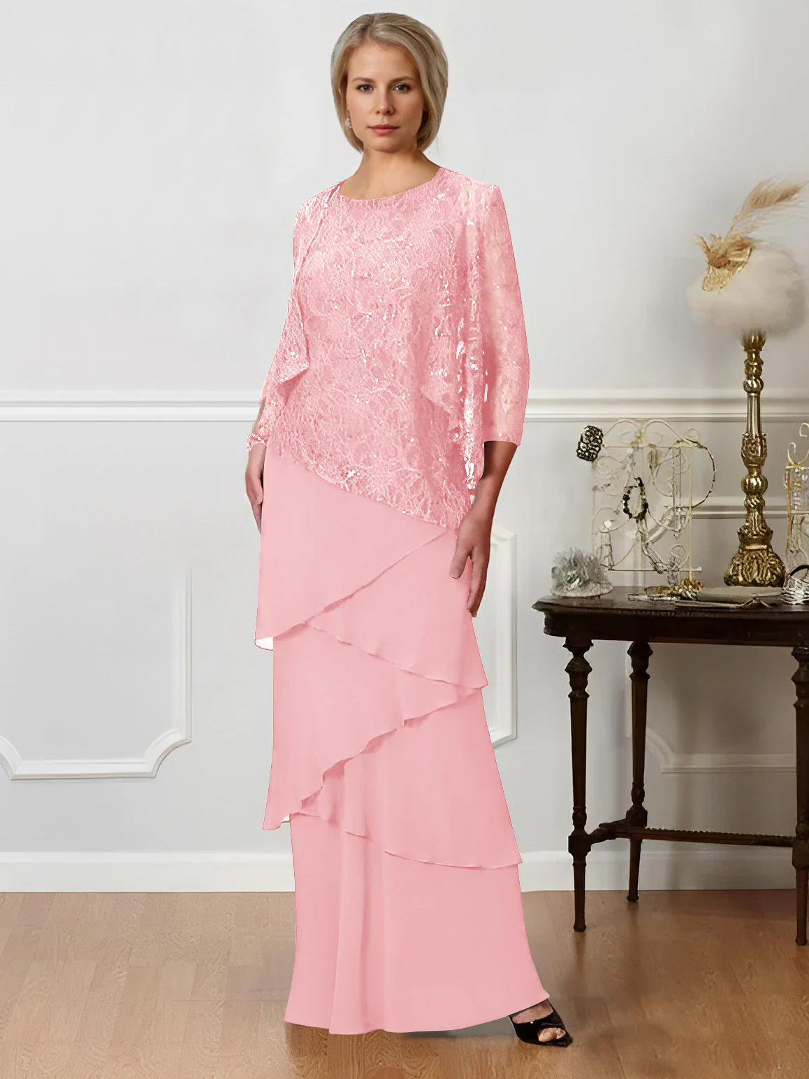 A-Line/Princess Jewel Neck Floor-Length Mother of the Bride Dresses - Image 9