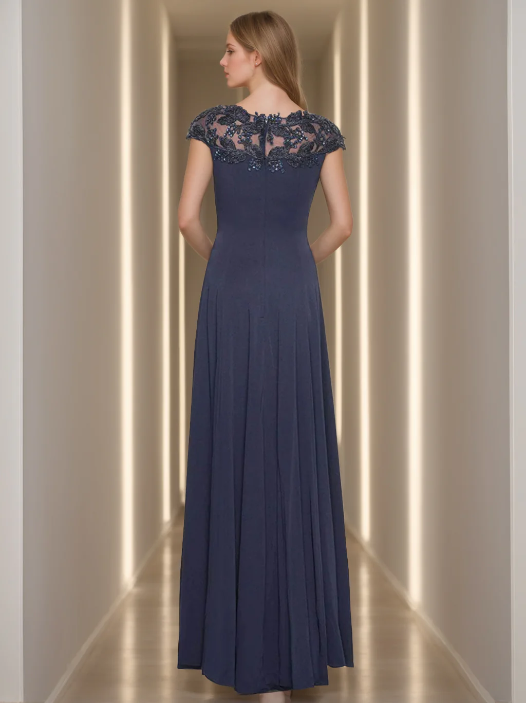 A-Line/Princess Jewel Neck Short Sleeves Floor-Length Mother of the Bride Dresses With Appliques - Image 2