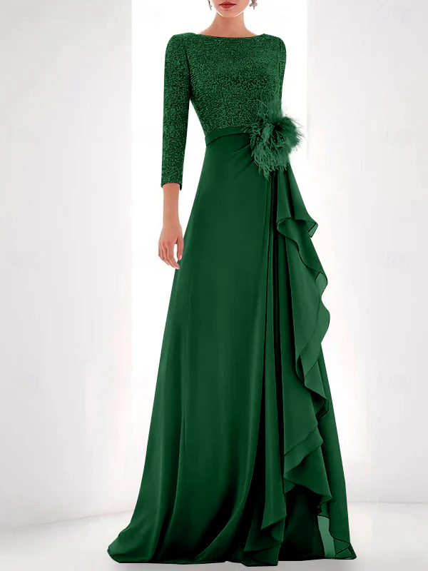 A-Line/Princess Jewel Neck Long Sleeves Asymmetrical Mother of the Bride Dresses With Sequin & Feather & Pearls - Image 10