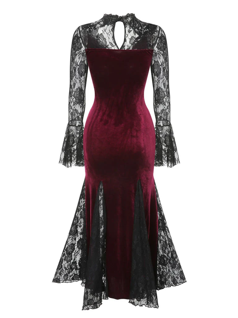 A-Line/Princess Jewel Neck Long Sleeves Ankle-Length Halloween Performance Costumes Dress with Lace - Image 2
