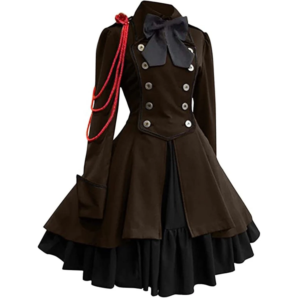 A-Line/Princess Jewel Neck Long Sleeves Knee-Length Retro Medieval Gothic Steampunk Dress - Image 5