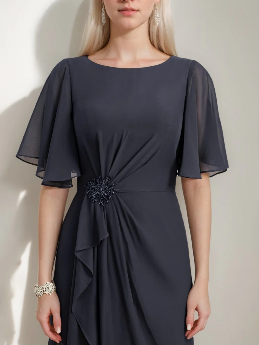 A-line/Princess Jewel Neck Ruched Floor-Length Mother Of The Bride Dresses with Ruffles & Crystals & Beads - Image 4