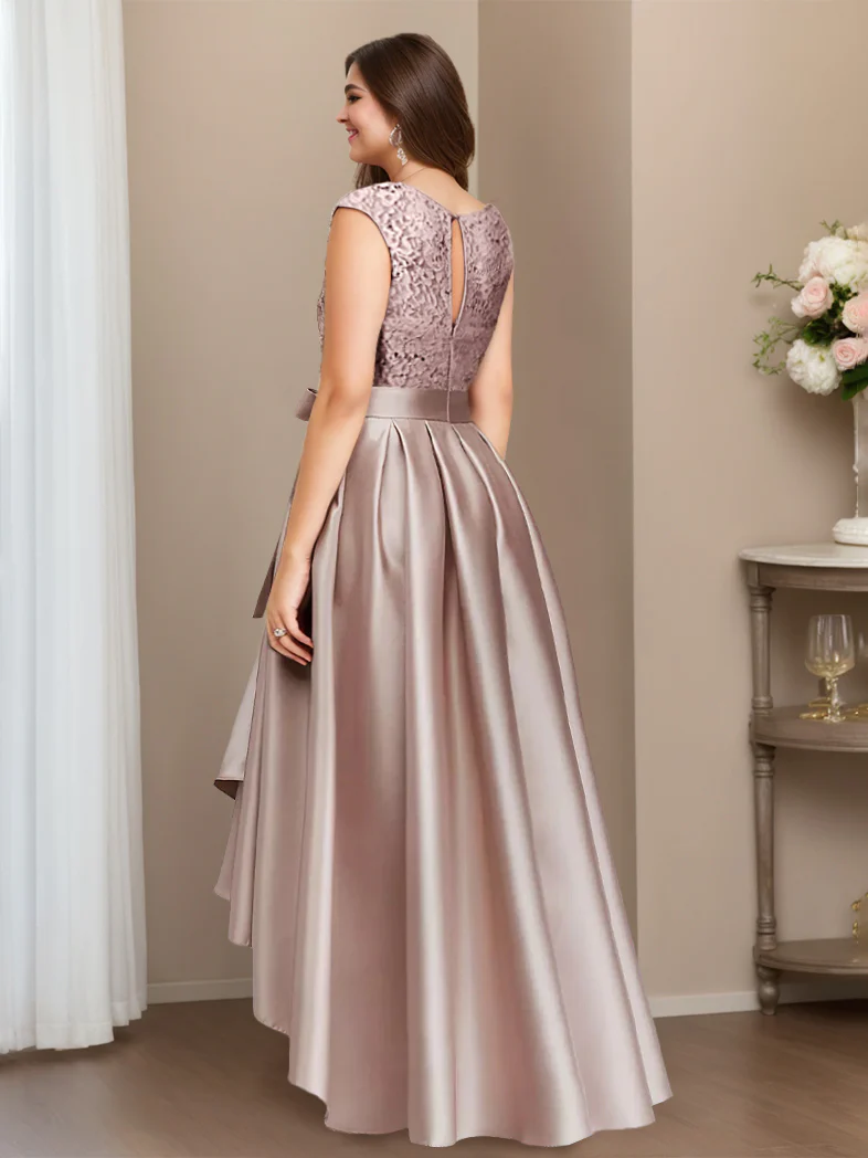 A-Line/Princess Jewel Neck Sleeveless Asymmetrical Plus Size Mother Of The Bride Dresses With Pleats - Image 2