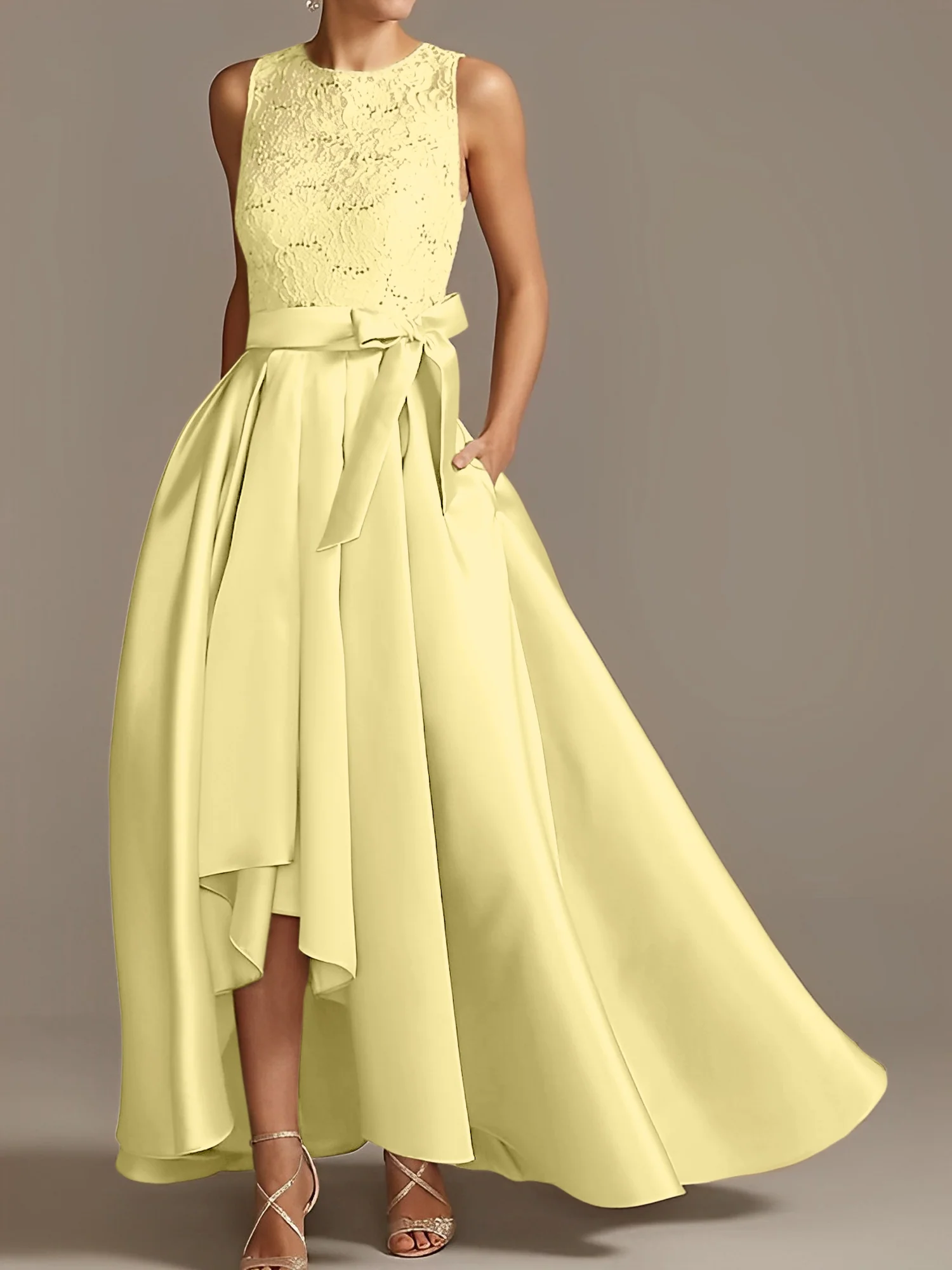 A-Line/Princess Jewel Neck Sleeveless Asymmetrical Mother Of The Bride Dresses With Pleats - Image 12