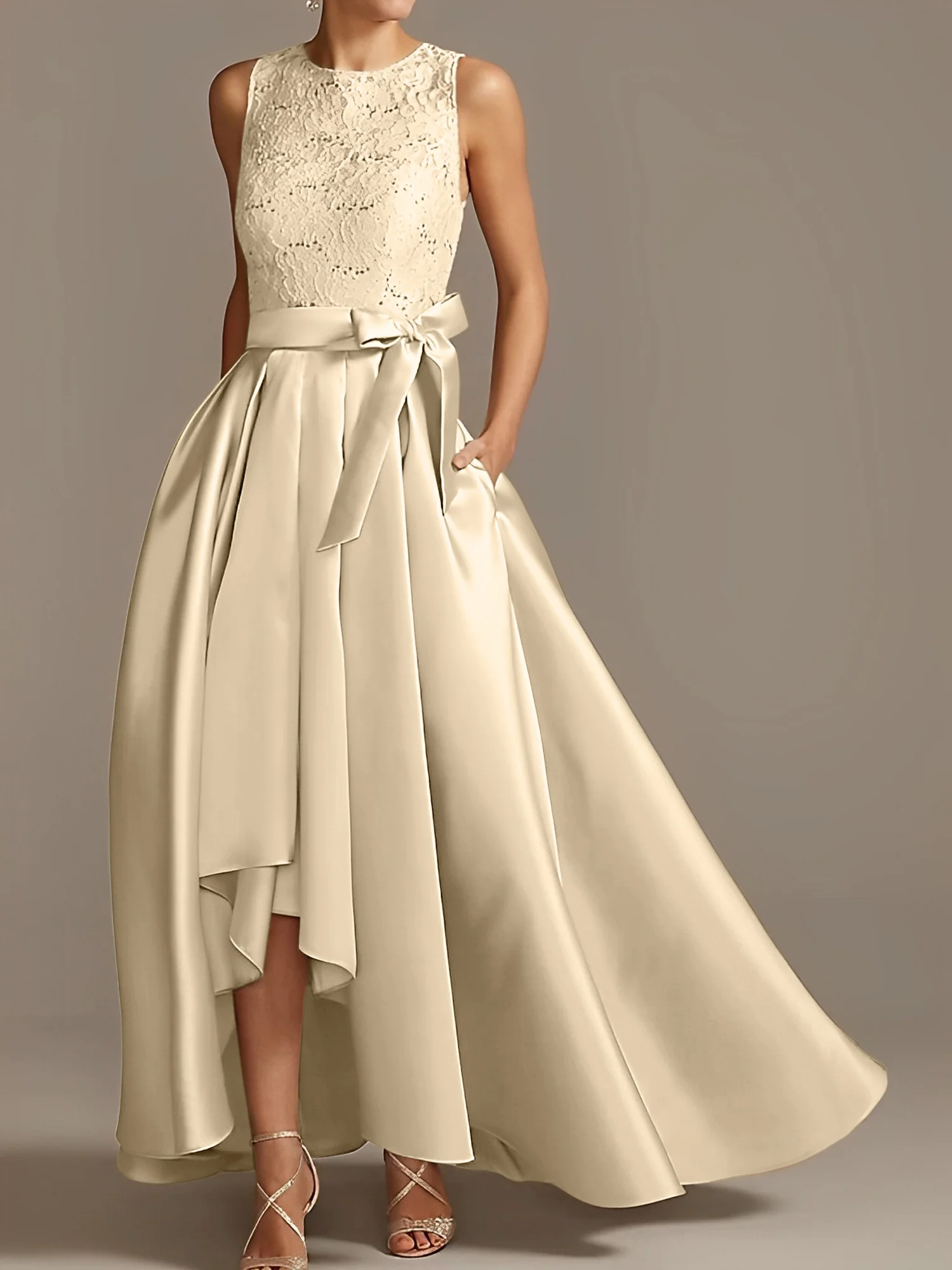 A-Line/Princess Jewel Neck Sleeveless Asymmetrical Mother Of The Bride Dresses With Pleats - Image 13
