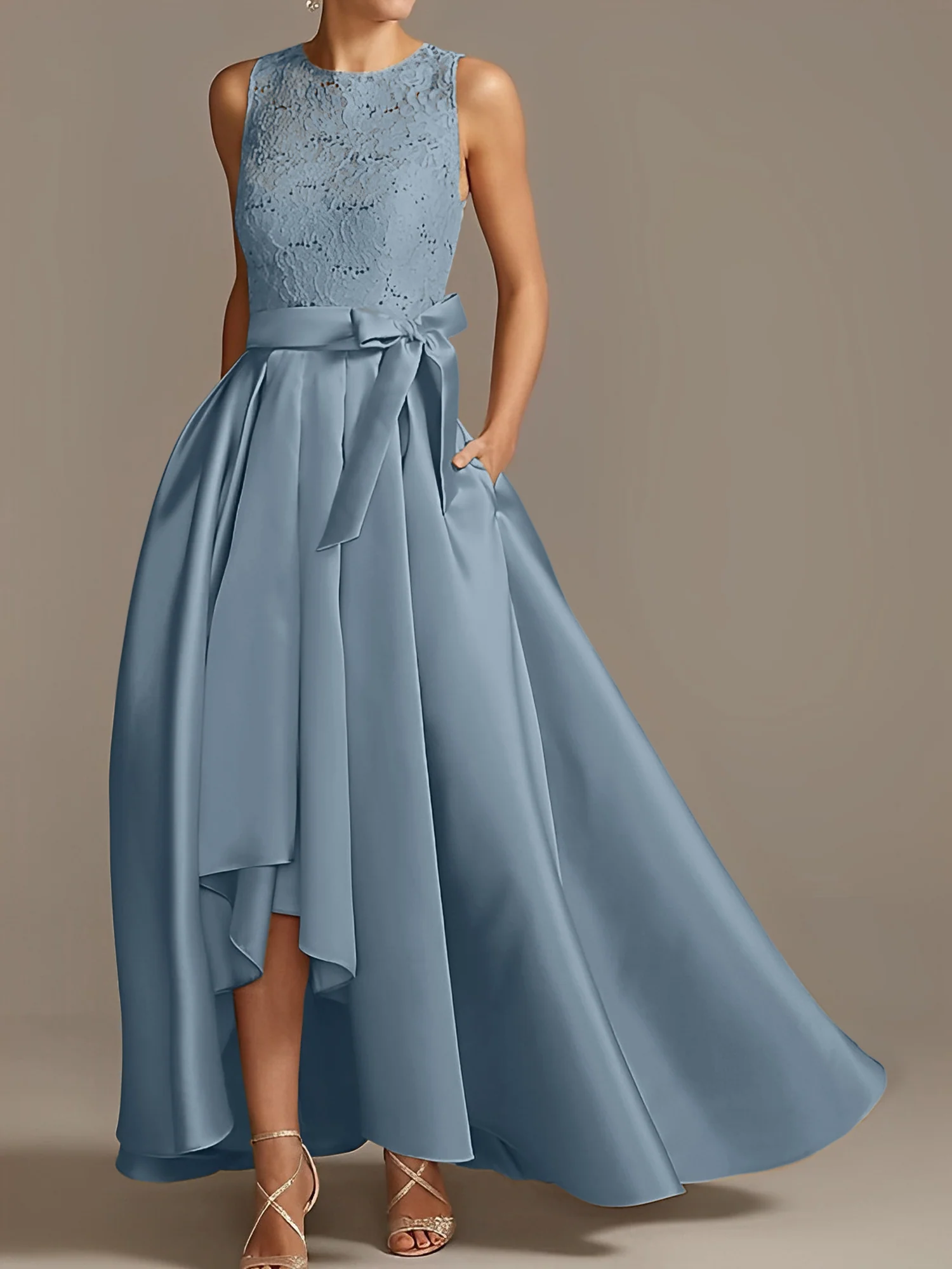A-Line/Princess Jewel Neck Sleeveless Asymmetrical Mother Of The Bride Dresses With Pleats - Image 17