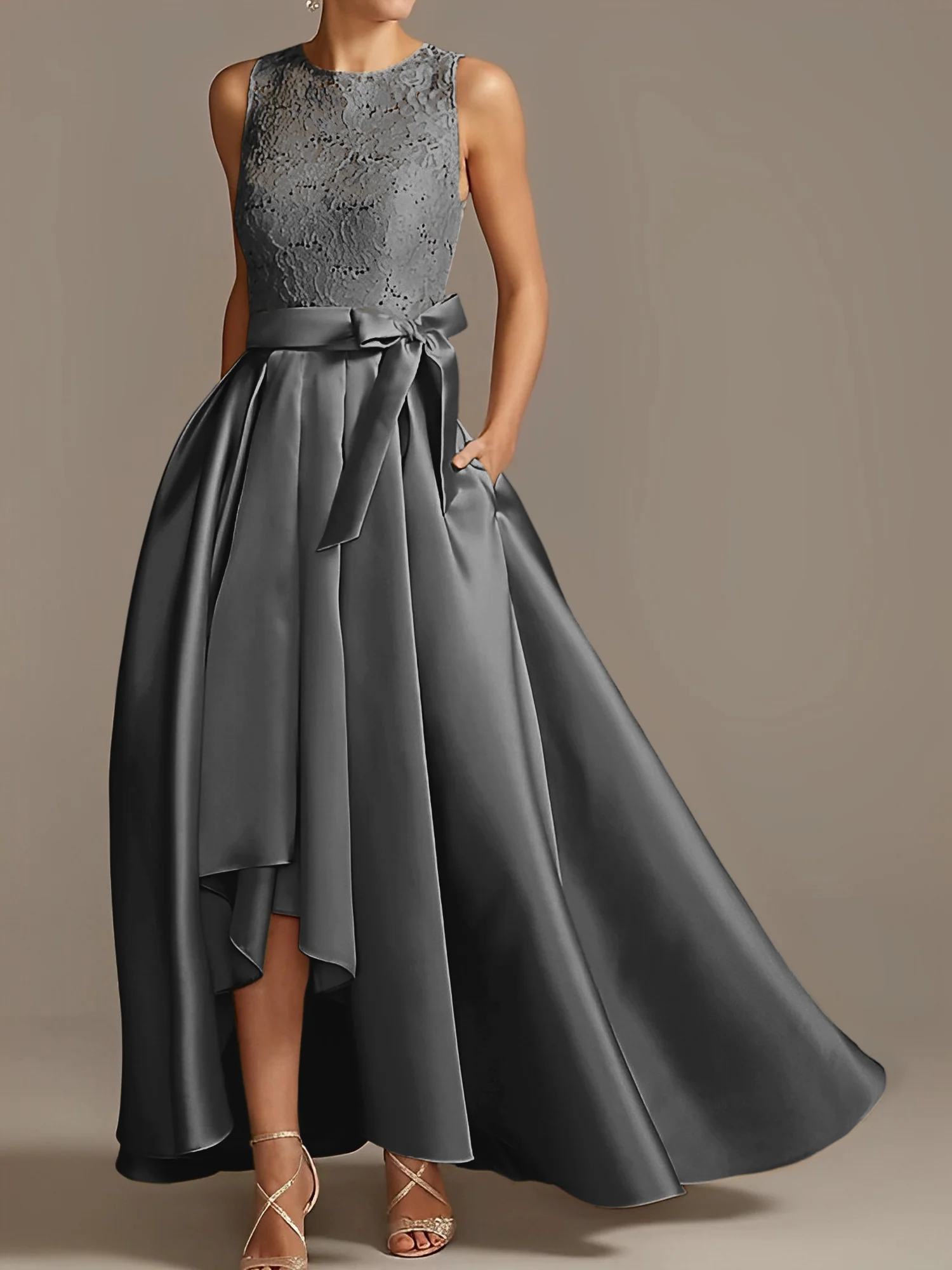 A-Line/Princess Jewel Neck Sleeveless Asymmetrical Mother Of The Bride Dresses With Pleats - Image 27