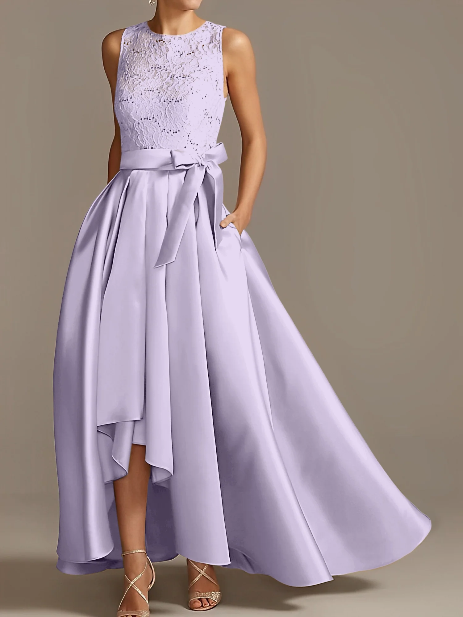 A-Line/Princess Jewel Neck Sleeveless Asymmetrical Mother Of The Bride Dresses With Pleats - Image 38
