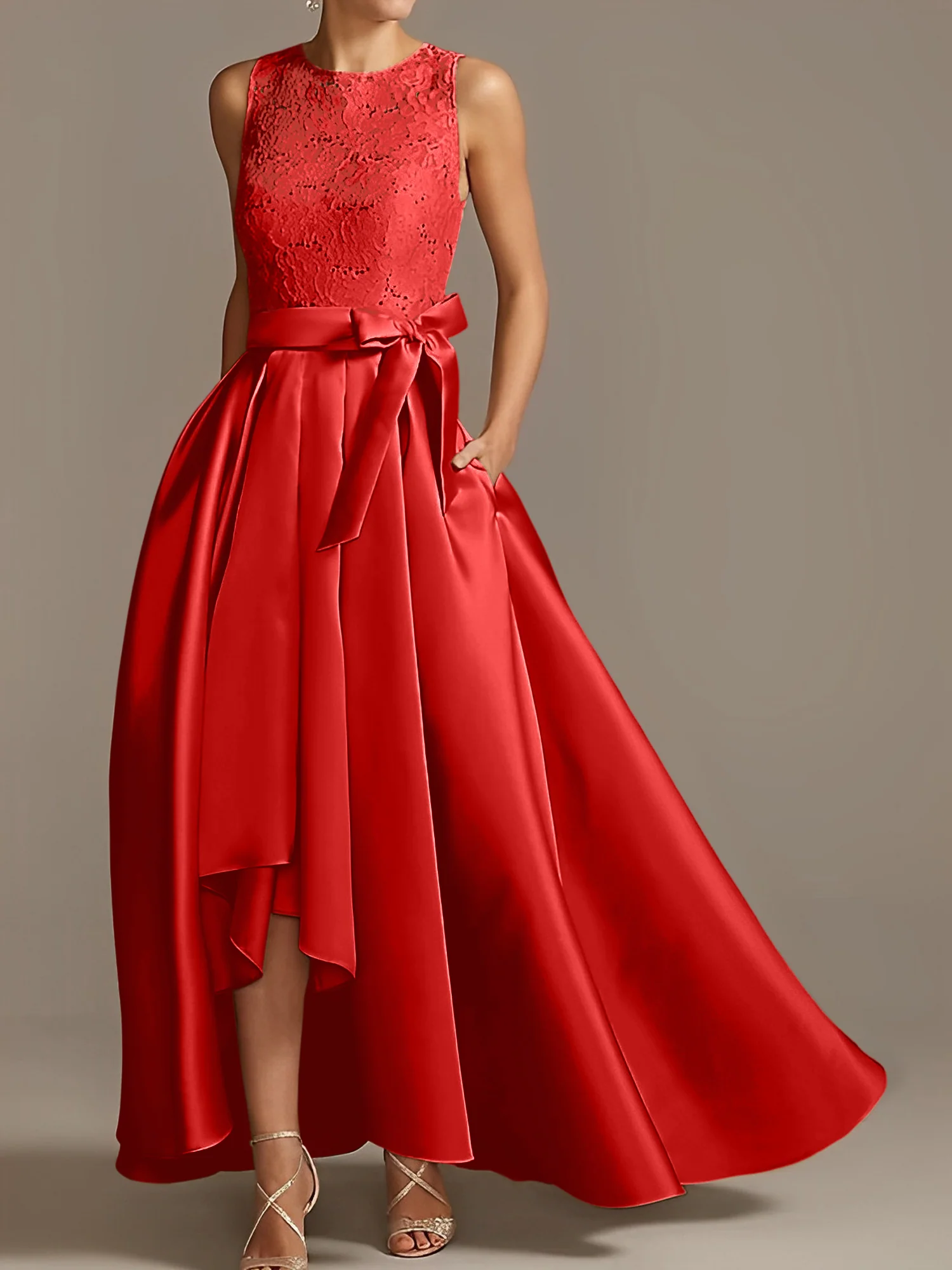 A-Line/Princess Jewel Neck Sleeveless Asymmetrical Mother Of The Bride Dresses With Pleats - Image 53