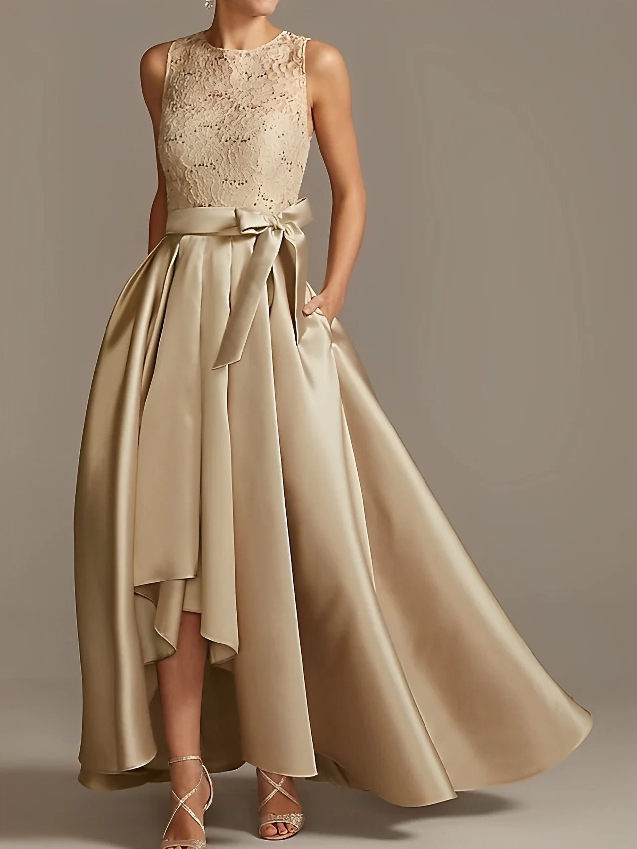 A-Line/Princess Jewel Neck Sleeveless Asymmetrical Mother Of The Bride Dresses With Pleats - Image 71