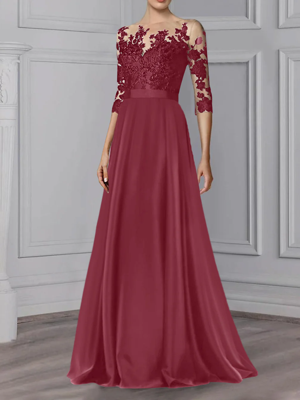 A-Line/Princess Jewel Neck 3/4 Length Sleeves Floor-Length Mother of the Bride Dresses - Image 15